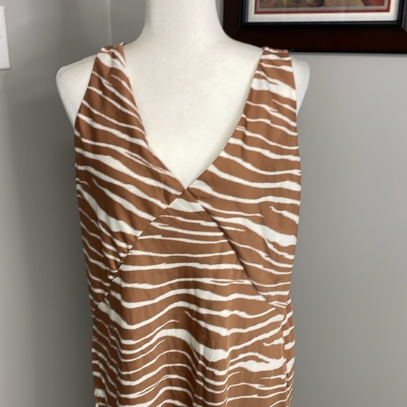 NWT A New Day Khaki Satin Maxi V-Neck Slip Dress Zebra Stripes Sexy Slinky Large - Picture 2 of 6
